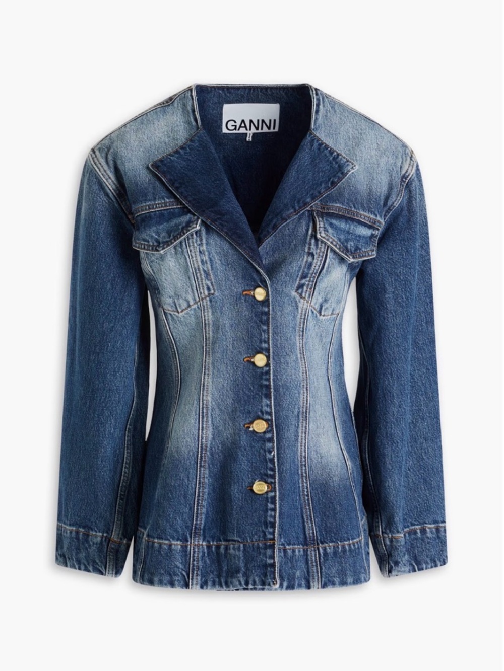 NWT GANNI Blue Sparkle Denim Blazer